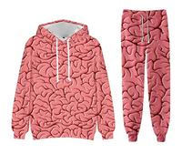 Generisch Conjunto de 2 piezas para hombre, traje de ocio de demonio 3D, con capucha y pantalones, chándal impermeable y cortavientos, con estampado de terror, Y2K, con cordón, Rosa., 4XL