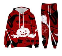 Generisch Conjunto de 2 piezas para hombre, traje de ocio de demonio 3D, con capucha y pantalones, chándal impermeable y cortavientos, con estampado de terror, Y2K, con cordón, rojo, 4XL