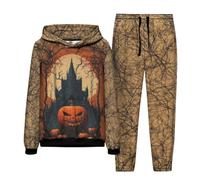 Generisch Conjunto de 2 piezas para hombre, traje de ocio de demonio 3D, con capucha y pantalones, chándal impermeable y cortavientos, con estampado de terror, Y2K, con cordón, café, 4XL