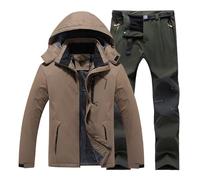 Generisch Conjunto de 2 piezas para hombre, traje de trekking engrosado, de forro polar, para exteriores, chaqueta y pantalones de trekking, para esquí, escalada, senderismo, café, 3XL