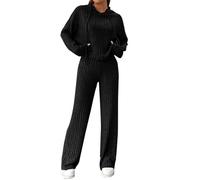 Generisch Conjunto de 2 piezas para mujer, elegante jersey, conjunto de punto, traje de ocio, ropa de salón, traje de pantalón de 2 piezas, manga larga, suéter de punto acanalado, con capucha y