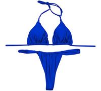 Generisch Conjunto de bikini para mujer con aplique de encaje efecto push-up para un traje de baño seductor, azul, L