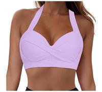 Generisch Conjunto de bikini para mujer con aros Top Cobertura completa Diseño Push Up para playa piscina, morado, L