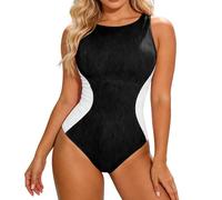 Generisch Conjunto de bikini sexy para mujer, diseño de bloque de color, cinturón de sujeción, copas acolchadas, sin aros, moda de playa, push up, traje de baño, monokini con conflicto de color, mono