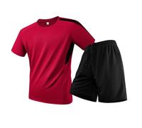 Generisch Conjunto de camiseta y pantalones cortos deportivos de manga corta para hombre, cuello redondo, talla grande, para hombre, rojo, XXL