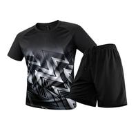 Generisch Conjunto de camiseta y pantalones cortos deportivos de manga corta para hombre, cuello redondo, talla grande, para hombre, Negro , L