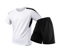Generisch Conjunto de camiseta y pantalones cortos deportivos de manga corta para hombre, cuello redondo, talla grande, para hombre, Blanco, M