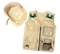 Generisch Conjunto de chaleco cargo para niños con sombrero, traje paleontólogo, pijama de aventura al aire libre, abrigo chaqueta para (caqui, 3-7 años)