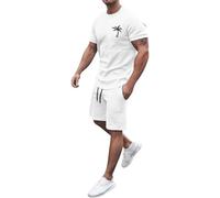 Generisch Conjunto de chándal para hombre, traje deportivo de verano de 2 piezas, conjunto deportivo, camiseta de cuello redondo + juegos de shorta, traje de ocio para hombre, manga corta, pantalones