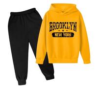 Generisch Conjunto de chándal para niños, sudadera con capucha deportiva, conjunto de jogging, set de ropa de invierno, sudadera con capucha para niños, suéter, set popular, sudadera con estampado