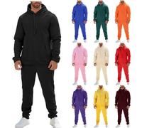Generisch Conjunto de chándale para hombre, traje de entrenamiento, traje de ocio, monocromo, con capucha, manga larga, con bolsillos, traje de casa, 2 piezas, fitness, sudadera con capucha