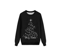 Generisch Conjunto de cuello redondo de manga larga con estampado navideño para padres e hijos para momentos familiares festivos en invierno, Negro , 3-4 Jahre