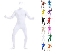 Generisch Conjunto de cuerpo completo unisex para mujer y hombre - Traje de Halloween y carnaval, Bodysuit de Slenderman naranja, Cosplay de segunda piel con cara abierta, mono para adultos, Blanco
