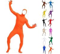 Generisch Conjunto de cuerpo completo unisex para mujer y hombre - Traje de Halloween y carnaval, Bodysuit de Slenderman naranja, Cosplay de segunda piel con cara abierta, mono para adultos, M