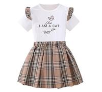 Generisch Conjunto de faldas de manga corta para niñas pequeñas y de manga corta con estampado para fiestas, uso diario, vacaciones, playa, idea de regalo, versátil, aireado, dulce, Blanco, 4-5 años