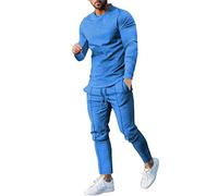 Generisch Conjunto de hombre casual de dos piezas con cuello redondo Top práctico cordón bolsa para elegante elegancia, azul claro, 3XL