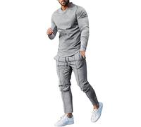 Generisch Conjunto de hombre casual de dos piezas con cuello redondo Top práctico cordón bolsa para elegante elegancia, gris, L