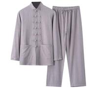 Generisch Conjunto de hombre de algodón y lino de 2 piezas con camisa pantalones para elegancia elegante y comodidad, gris, 4XL