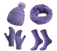 Generisch Conjunto de invierno de tres piezas con gorro cálido, bufanda y guantes en color sólido, morado, talla única