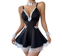 Generisch Conjunto de lencería de lujo para mujer con seductora liga sujetador bragas en negro, Negro , XXL