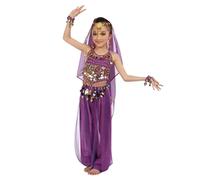 Generisch Conjunto de malla de lentejuelas para danza infantil, danza del vientre, disfraz indio para niñas, morado, 5-6 años