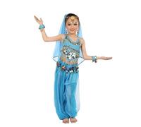 Generisch Conjunto de malla de lentejuelas para danza infantil, danza del vientre, disfraz indio para niñas, azul celeste, 5-6 años