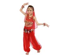 Generisch Conjunto de malla de lentejuelas para danza infantil, danza del vientre, disfraz indio para niñas, rojo, 5-6 años