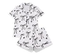 Generisch Conjunto de mujer con estampado de flores con lazo y pantalones cortos de manga corta, ropa de dormir cómoda ropa de estar tela suave para noches relajadas, días acogedores en tu propio