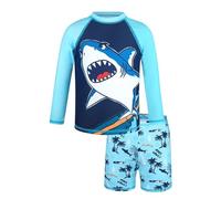 Generisch Conjunto de natación para niño de dos piezas de manga larga Rashguard con protección 50+ Shrk Tropen Print vacaciones en la playa, azul, 6-7 años