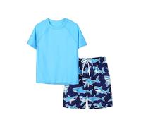 Generisch Conjunto de natación para niños con estampado Shrk de secado rápido, manga corta, pantalones cortos de protección solar UPF 50+, juego de dos piezas para playa y piscina, azul, 13-14 años