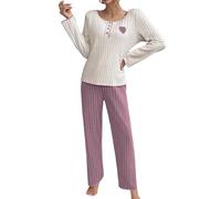 Generisch Conjunto de pijama de franela 2025 con parte superior de manga larga pantalones corazón bordado ropa de salón acogedora para el hogar, Rosa., XL