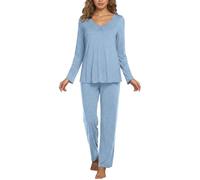 Generisch Conjunto de pijama de manga larga para mujer, con cuello de muesca, pijama suave, ropa de dormir cómoda, ropa de estar, Bu2., S