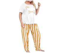 Generisch Conjunto de pijama de mujer de gran tamaño, camiseta de manga corta con pantalones de rayas, ropa de dormir cómoda para un sueño reparador, amarillo, XL