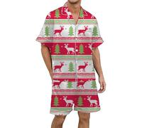 Generisch Conjunto de pijama de Navidad para hombre de manga corta de satén de dos piezas con botones y pantalones cortos clásicos, Rosa intenso., L