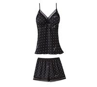 Generisch Conjunto de pijama de seda para mujer con cojín en el pecho, diseño de honda como seductora ropa de casa para una comodidad especial, Negro , M