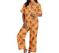 Generisch Conjunto de pijama largo para mujer Spooky Cat Everyday is Halloween Long Pyjama Set White Flannel Shine Glow-in-The-Dark Pumpkin Spooky Pjs Women Halloween Vest Pajamas Set Spooky Pajamas