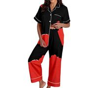 Generisch Conjunto de pijama largo para mujer Spooky Cat Everyday is Halloween Long Pyjama Set White Flannel Shine Glow-in-The-Dark Pumpkin Spooky Pjs Women Halloween Vest Pajamas Set Spooky Pajamas