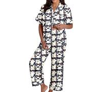 Generisch Conjunto de pijama largo para mujer Spooky Cat Everyday is Halloween Long Pyjama Set White Flannel Shine Glow-in-The-Dark Pumpkin Spooky Pjs Women Halloween Vest Pajamas Set Spooky Pajamas