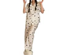 Generisch Conjunto de pijama para mujer de satén liso con elegante estampado de cactus para una comodidad reparadora y elegante, Blanco, L