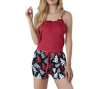 Generisch Conjunto de pijama para mujer, sin tirantes, pantalones cortos con diseño de Halloween para un seductor, Negro , M