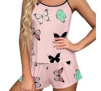 Generisch Conjunto de pijama sexy para mujer - Pijama para mujer, traje de casa con estampado de mariposa, traje de salón suelto, conjuntos de pijama de dos piezas con parte superior de cami, ropa