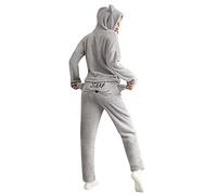 Generisch Conjunto de pijamas para mujer, traje de casa para mujer, 2 piezas, pijamas de gato, ropa de dormir para niña, cálido forro polar, pantalones largos con capucha, conjunto de pijamas