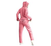Generisch Conjunto de pijamas para mujer, traje de casa para mujer, 2 piezas, pijamas de gato, ropa de dormir para niña, cálido forro polar, pantalones largos con capucha, conjunto de pijamas