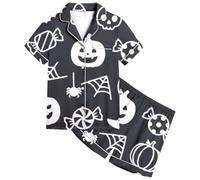 Generisch Conjunto de pijamas para niña de manga corta, pantalones transpirables, pijamas de Halloween, 2 unidades, algodón PJS, holgado, para primavera, verano, otoño, lindo, agradable para la piel