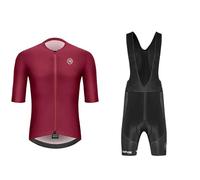 Generisch Conjunto de Ropa de Ciclismo para Hombres, Ropa Deportiva para el Verano, Camiseta de Manga Corta de Lana Cálida + Culote, Conjunto de Traje de Bicicleta de Nylon con Tirantes, Boxers Cortos