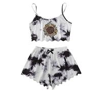 Generisch Conjunto de ropa de dormir para mujer, camiseta sin mangas con pantalones cortos en diseño de impresión Tie-Dye para un seductor, Negro , M