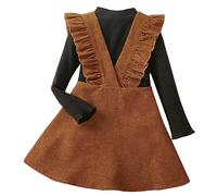 Generisch Conjunto de ropa de manga larga para niña de un solo color, con volantes, falda de dos piezas, ropa de alta calidad, suave, transpirable, duradera, cómoda, elegante, para primavera, uso