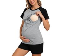 Generisch Conjunto de ropa de maternidad para mujer, pijama de lactancia, informal, holgado, pijama de maternidad, camisetas de manga corta y pantalones cortos de embarazo, ropa de maternidad, Negro