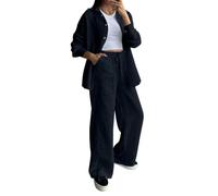 Generisch Conjunto de ropa de ocio para mujer, tallas grandes, algodón, dos piezas, ropa de salón, monocolor, informal, elegante, esthetic lounge set lino manga larga top y pantalones largos de pierna