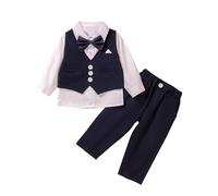 Generisch Conjunto de ropa para bebé y niño, 3 piezas, con pajarita, camisa de manga larga + chaleco + pantalones, BU1, 3-4 años